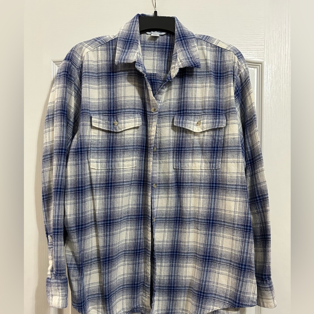 Old Navy Blue and White Plaid Button Down Shirt